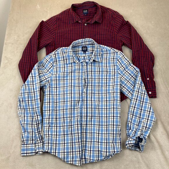 GAP Mens Shirt Small Lot of Two Plaid Long Sleeve Button-Up Casual Blue Red - Picture 10 of 10